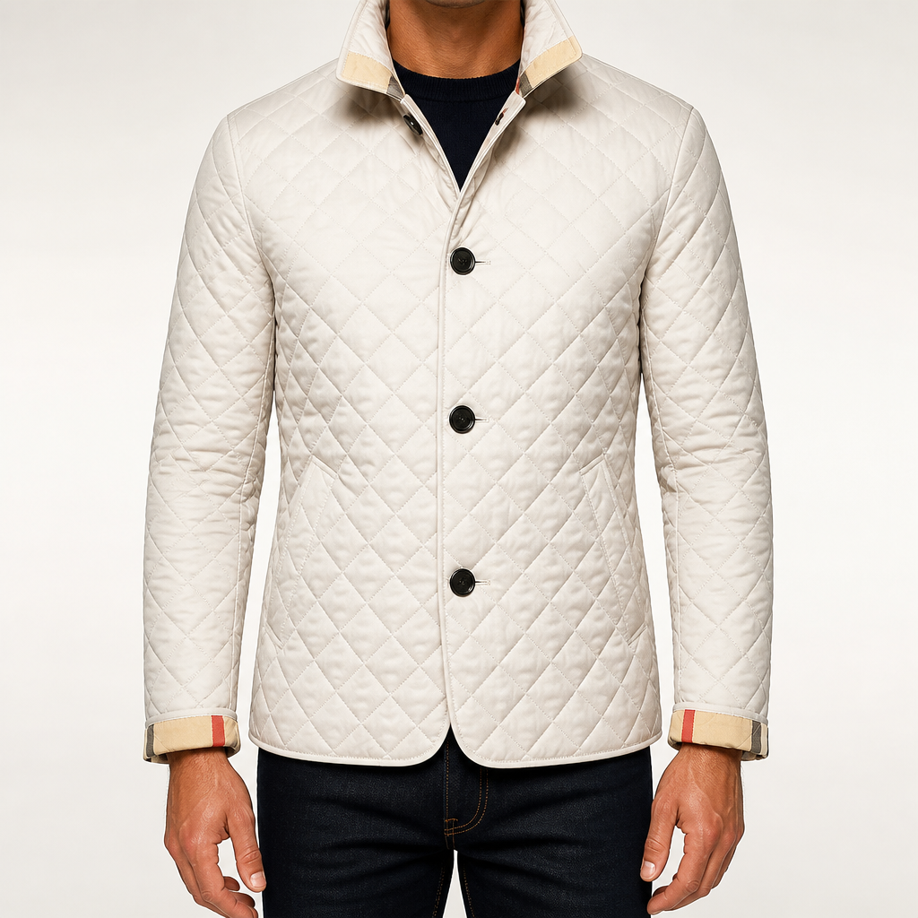 Joshua | Mens Winter Jacket Padded Warm Slim Fit Lapel Puffer Coat, Rice White