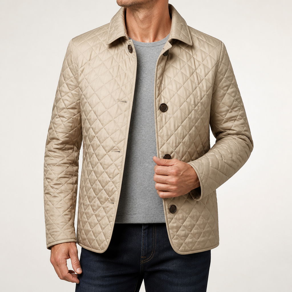 Joshua | Mens Winter Jacket Padded Warm Slim Fit Lapel Puffer Coat, Khaki
