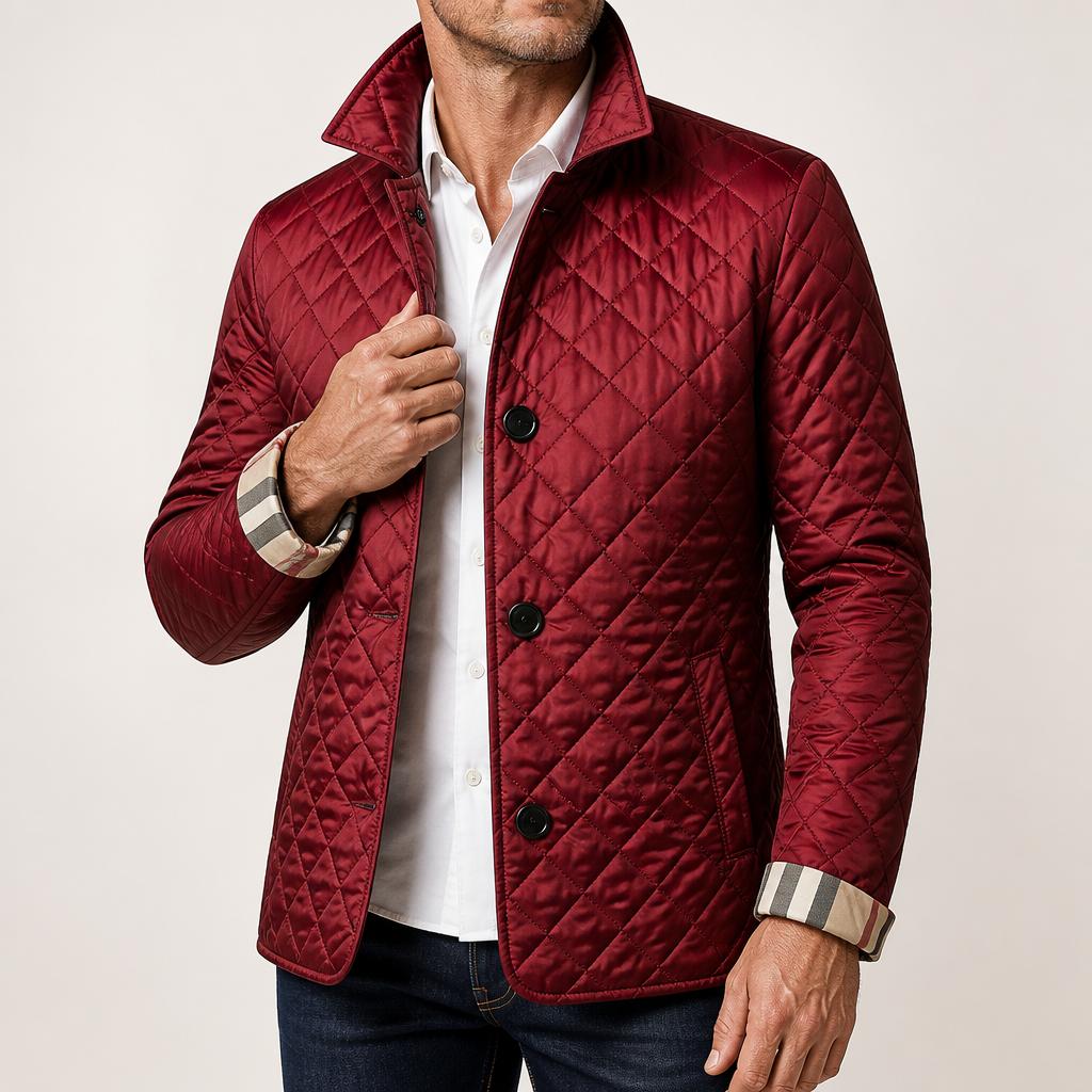 Joshua | Mens Winter Jacket Padded Warm Slim Fit Lapel Puffer Coat, Wine Red