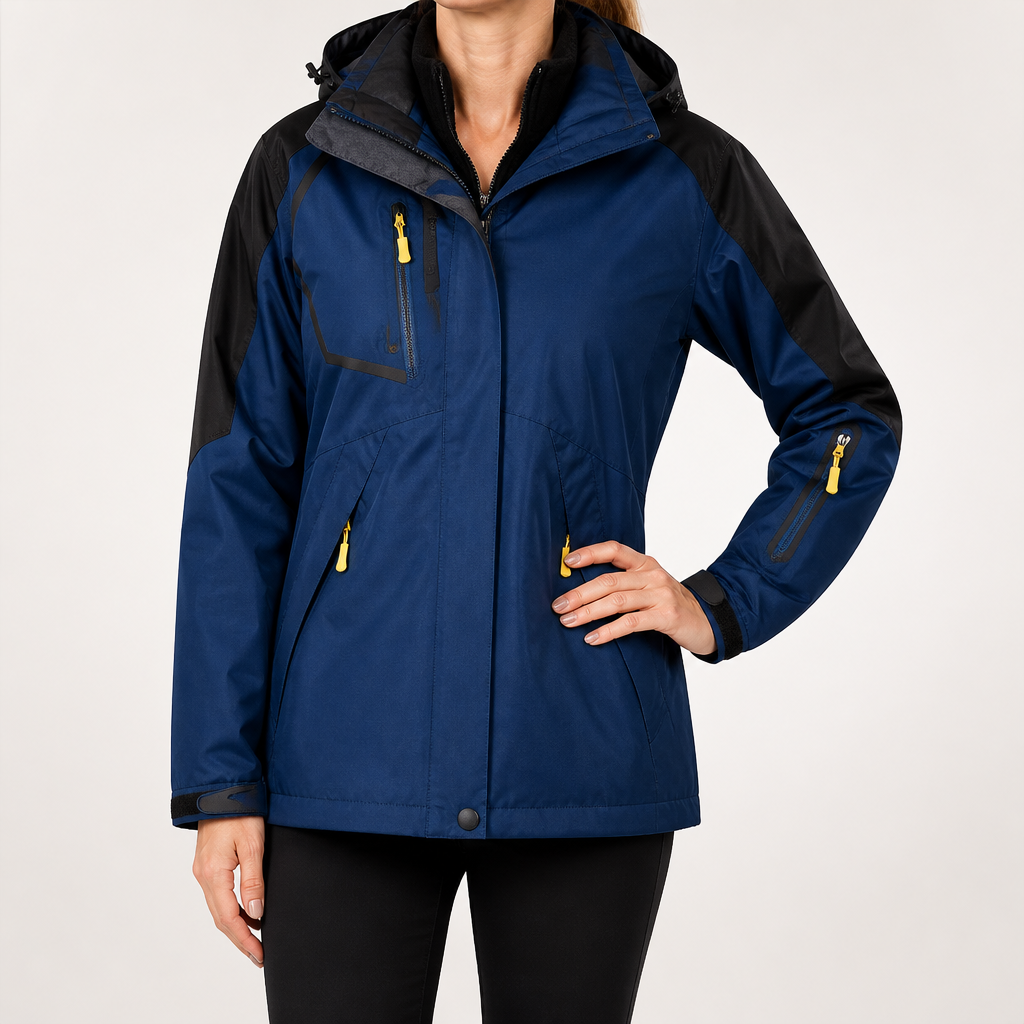 Josie | Womens Ski Jacket Waterproof Windproof 3-in-1 Hooded Winter Coat, Navy Blue