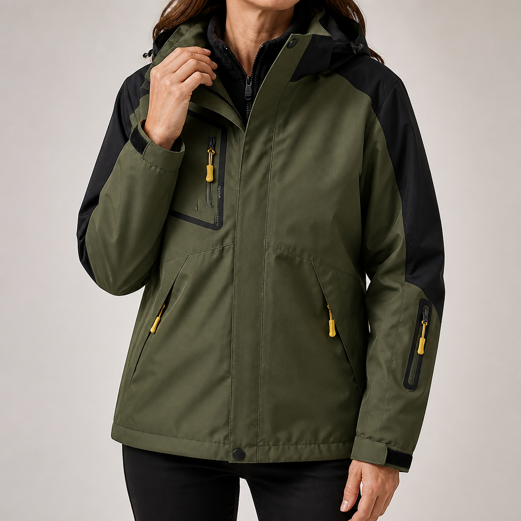 Josie | Womens Ski Jacket Waterproof Windproof 3-in-1 Hooded Winter Coat, Army Green