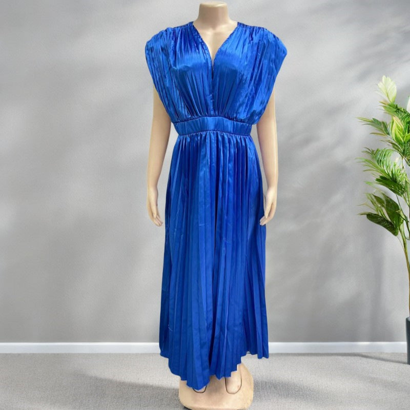 Joslyn | Womens Wedding Guest Satin V Neck Pleated Midi Dress
