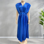 Joslyn | Womens Wedding Guest Satin V Neck Pleated Midi Dress
