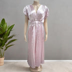 Joslyn | Womens Wedding Guest Satin V Neck Pleated Midi Dress
