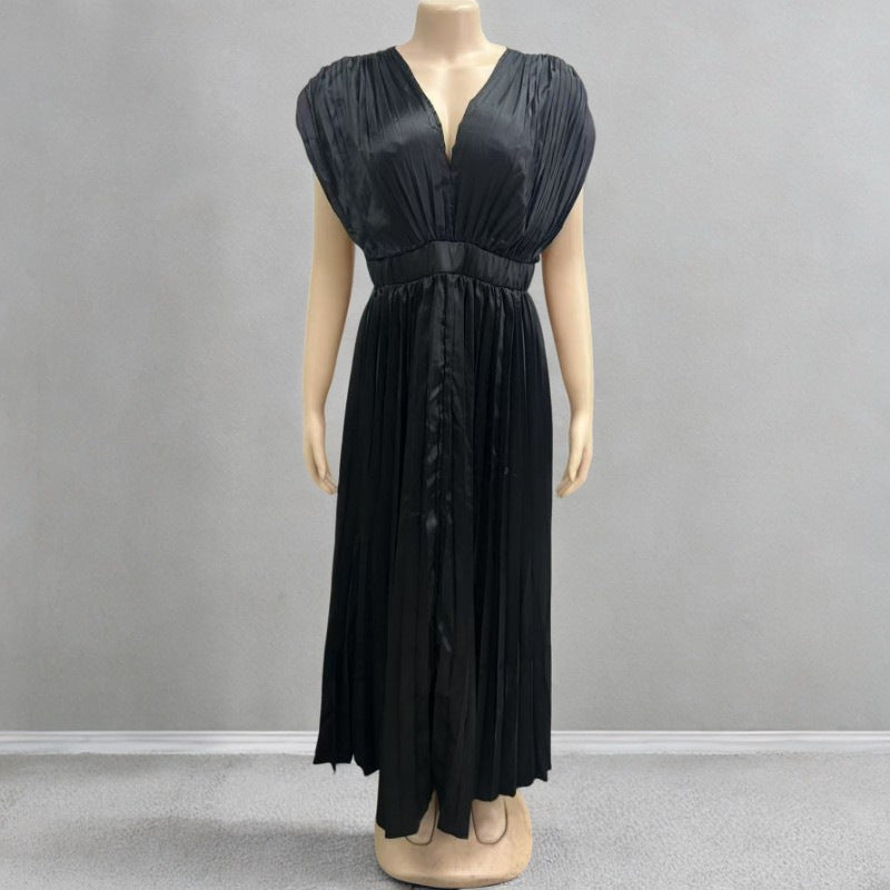Joslyn | Womens Wedding Guest Satin V Neck Pleated Midi Dress