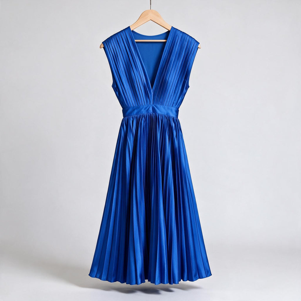 Joslyn | Womens Wedding Guest Satin V Neck Pleated Midi Dress