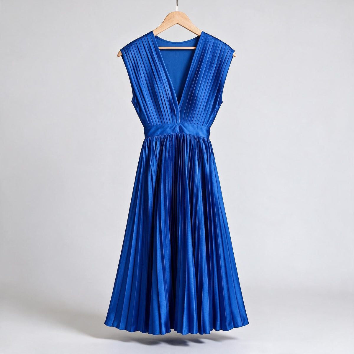 Joslyn | Womens Wedding Guest Satin V Neck Pleated Midi Dress