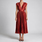 Joslyn | Womens Wedding Guest Satin V Neck Pleated Midi Dress