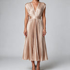 Joslyn | Womens Wedding Guest Satin V Neck Pleated Midi Dress