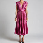 Joslyn | Womens Wedding Guest Satin V Neck Pleated Midi Dress