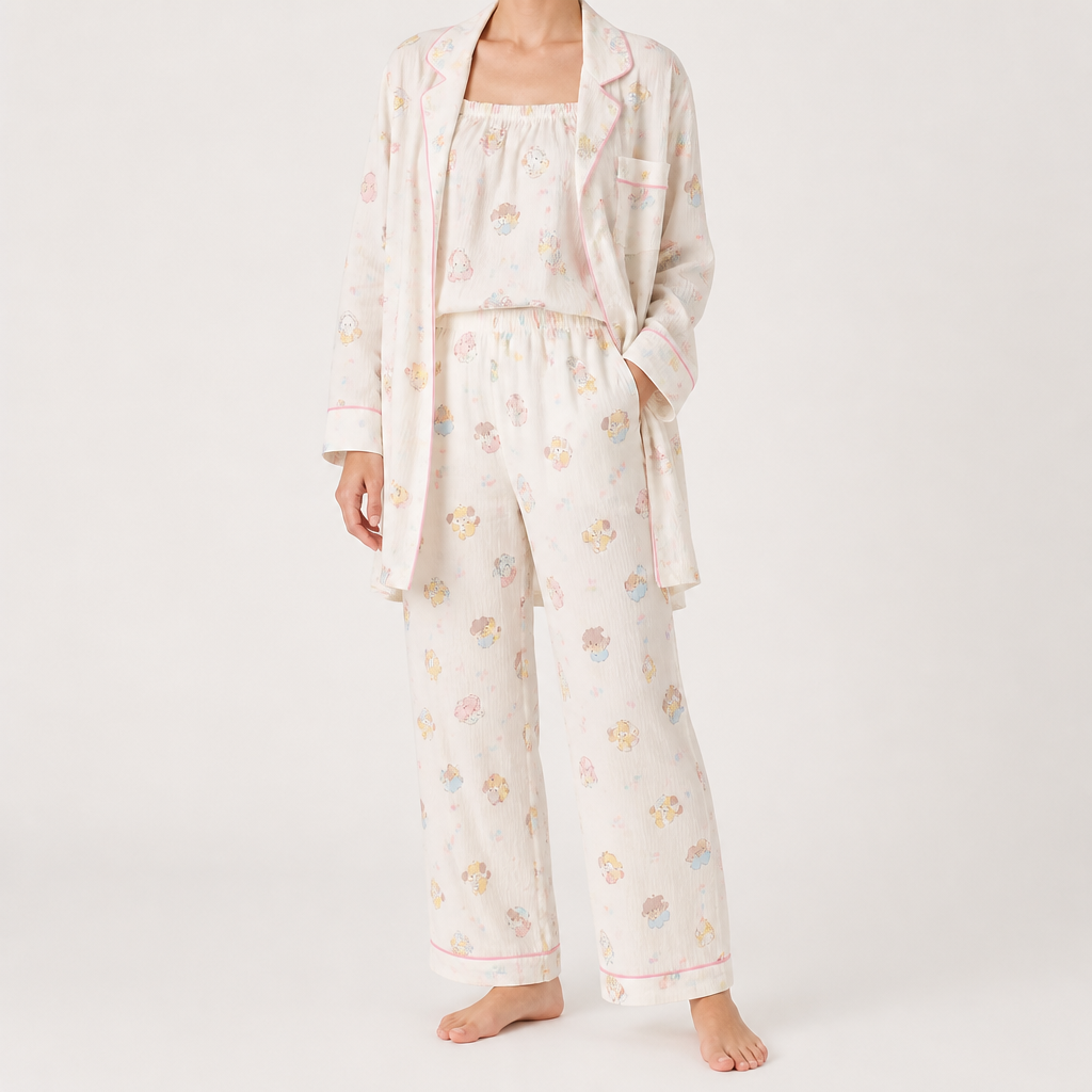 Julia | Womens Cotton Button Up Long Sleeve Loungewear Pajama Set, White 3