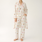 Julia | Womens Cotton Button Up Long Sleeve Loungewear Pajama Set, Ivory 3