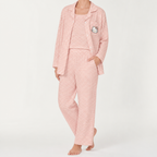 Julia | Womens Cotton Button Up Long Sleeve Loungewear Pajama Set, Pink 2