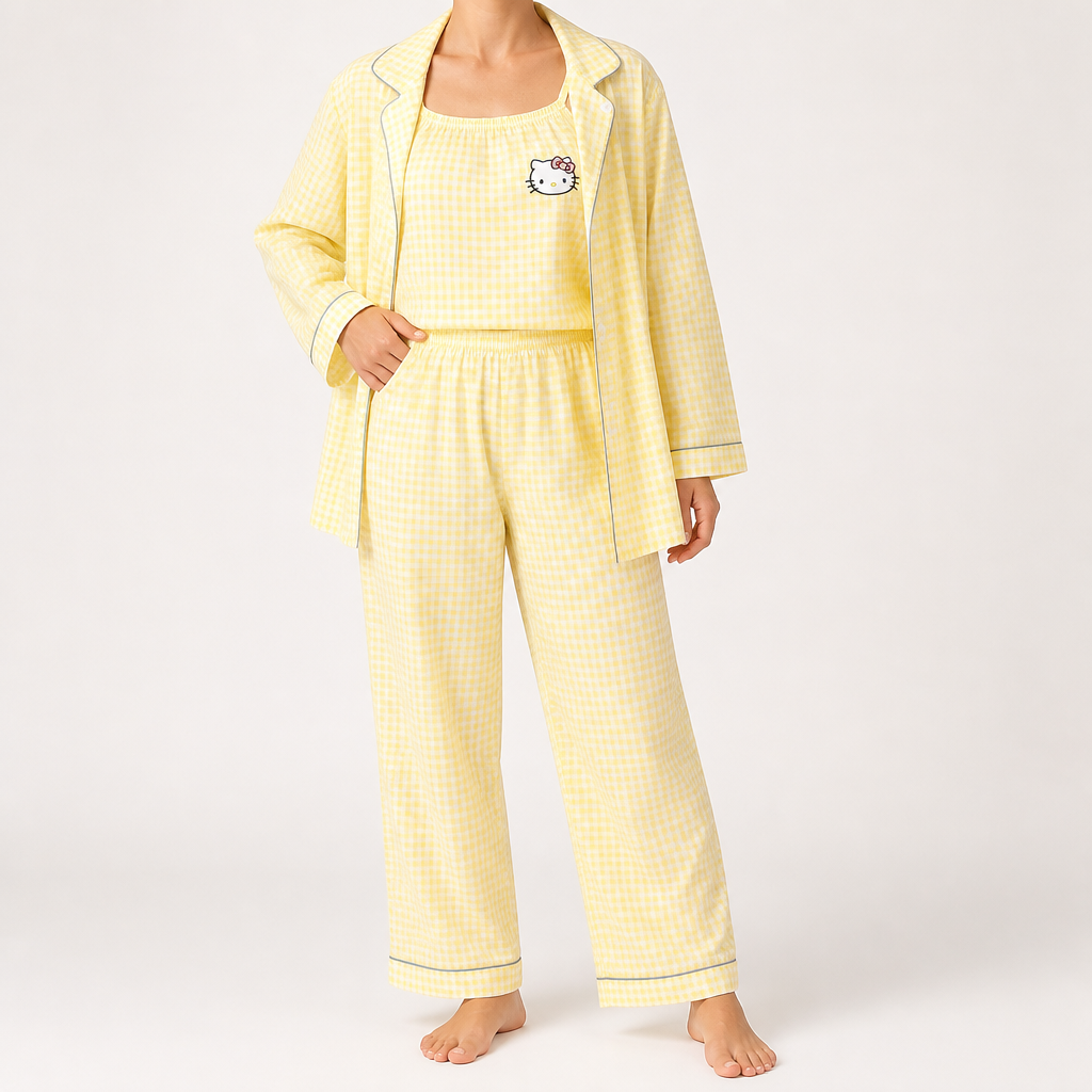 Julia | Womens Cotton Button Up Long Sleeve Loungewear Pajama Set, Yellow
