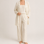 Julia | Womens Cotton Button Up Long Sleeve Loungewear Pajama Set, Ivory 5