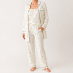 Julia | Womens Cotton Button Up Long Sleeve Loungewear Pajama Set, Cream 5