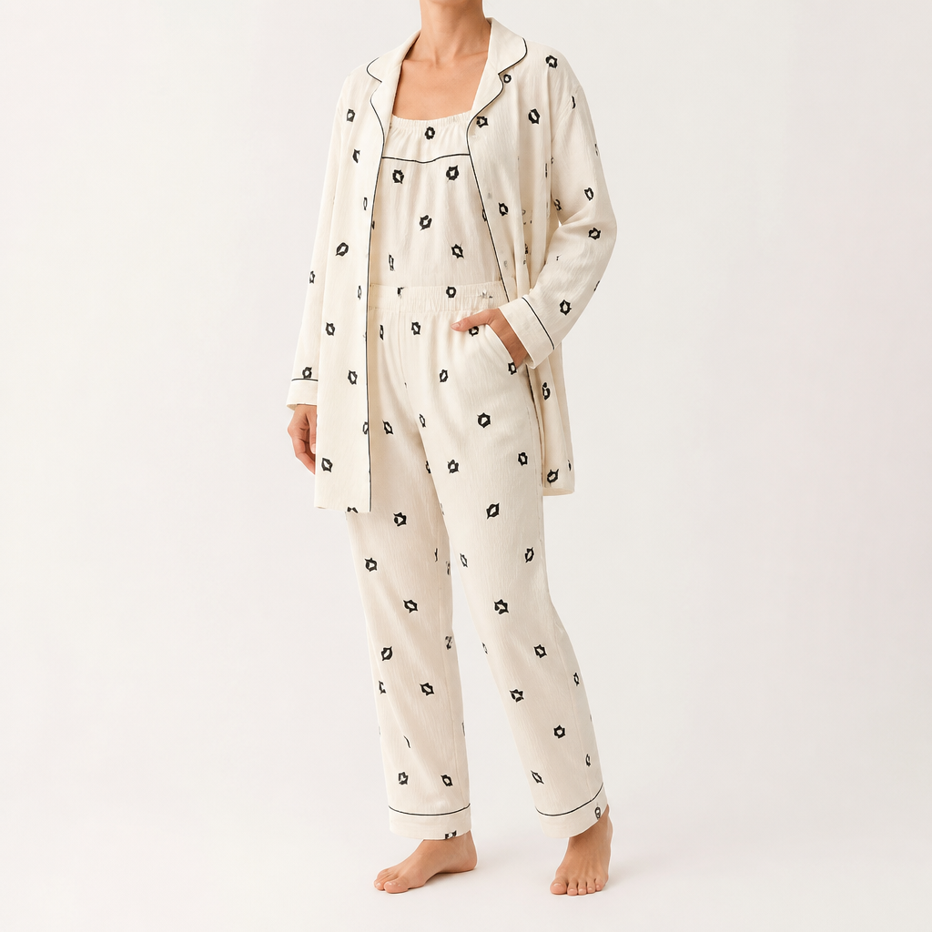 Julia | Womens Cotton Button Up Long Sleeve Loungewear Pajama Set, White 7