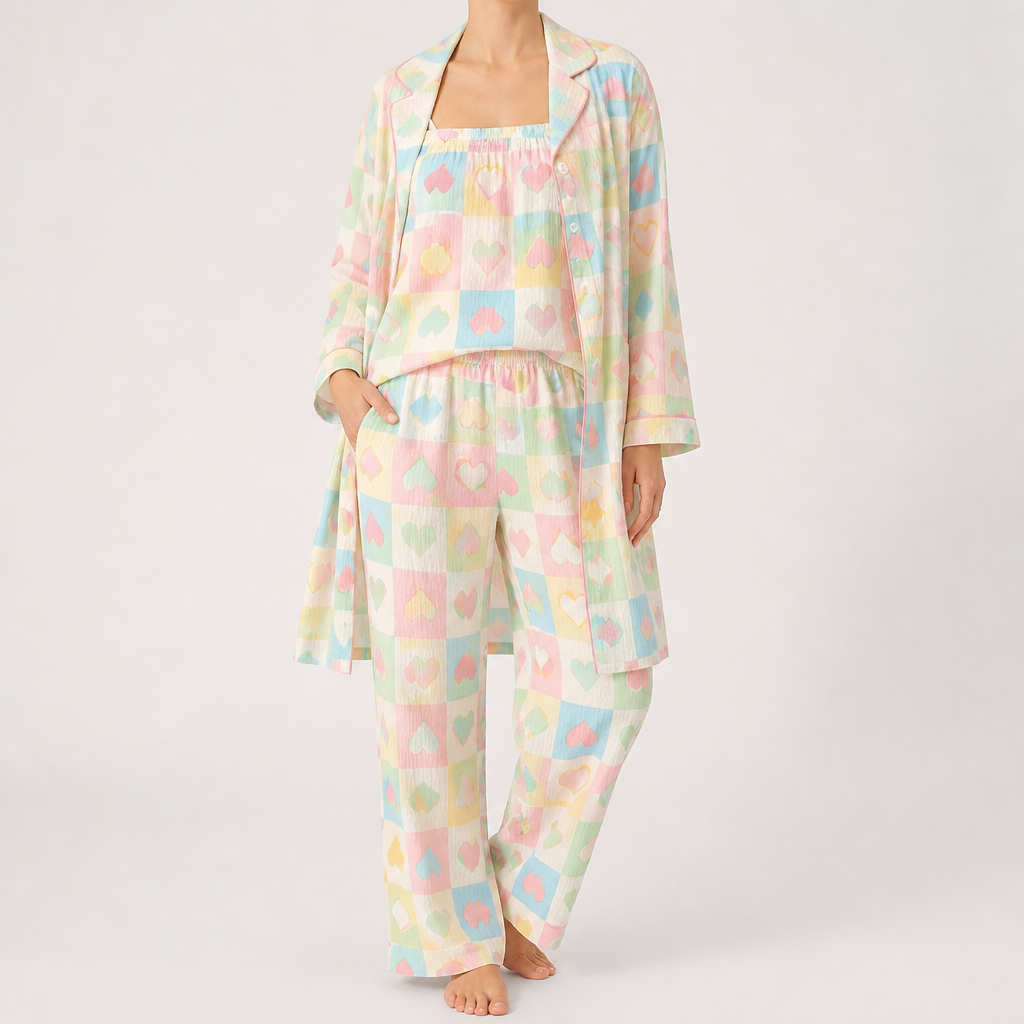 Julia | Womens Cotton Button Up Long Sleeve Loungewear Pajama Set, Pastel