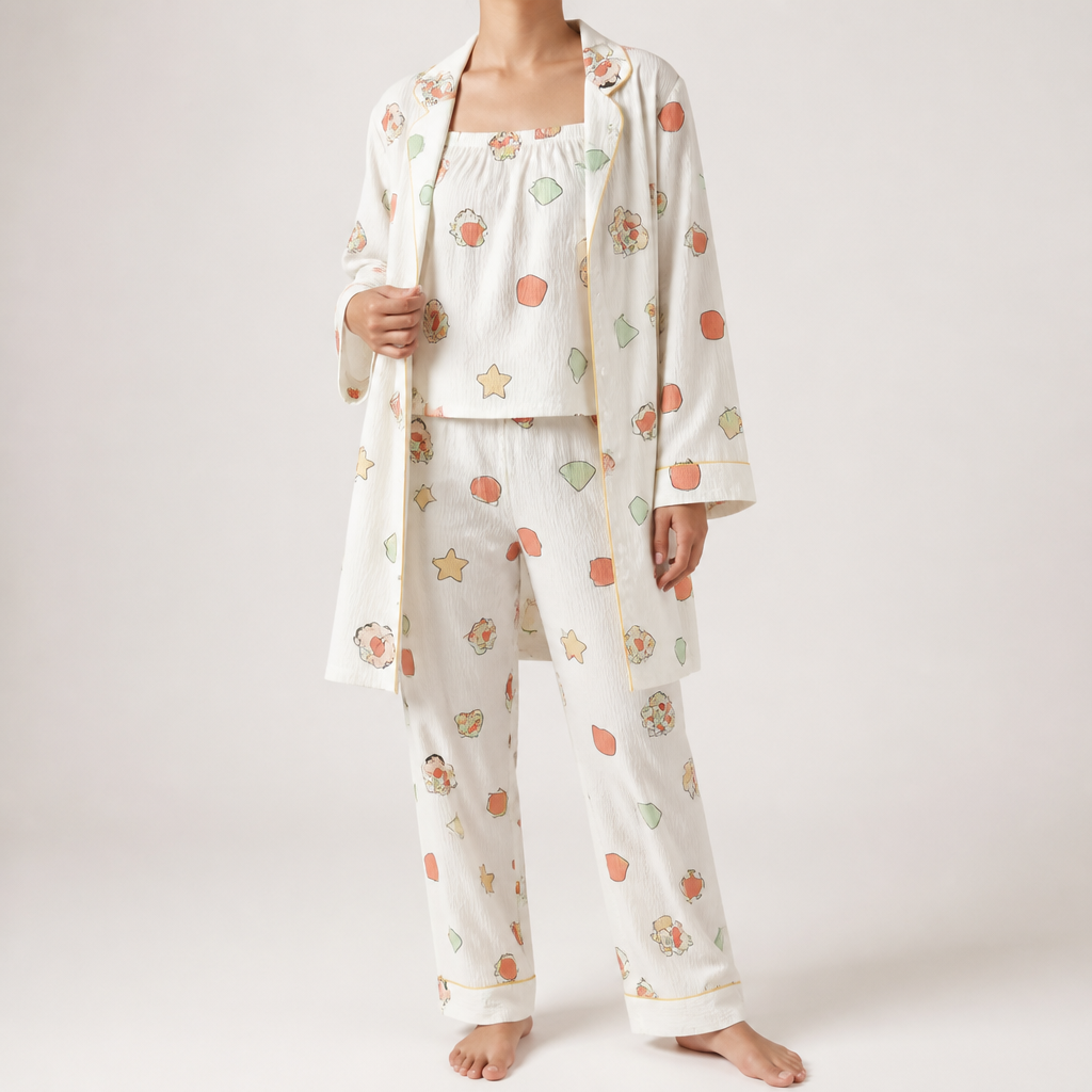 Julia | Womens Cotton Button Up Long Sleeve Loungewear Pajama Set, White 8