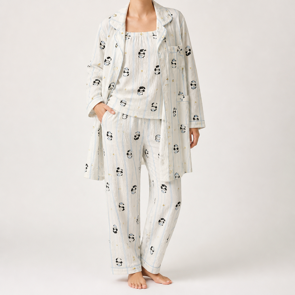 Julia | Womens Cotton Button Up Long Sleeve Loungewear Pajama Set, Ivory 9