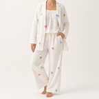Julia | Womens Cotton Button Up Long Sleeve Loungewear Pajama Set, White 9