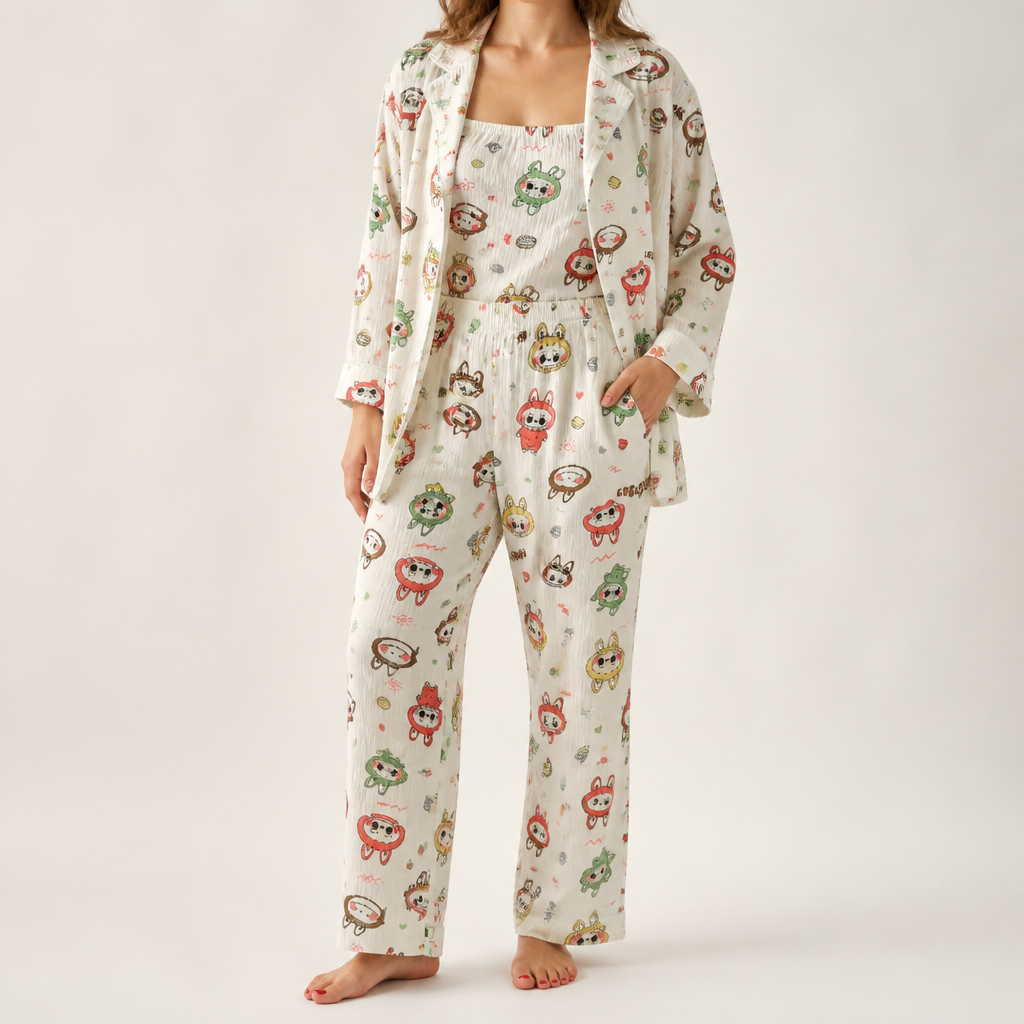 Julia | Womens Cotton Button Up Long Sleeve Loungewear Pajama Set, Ivory 11