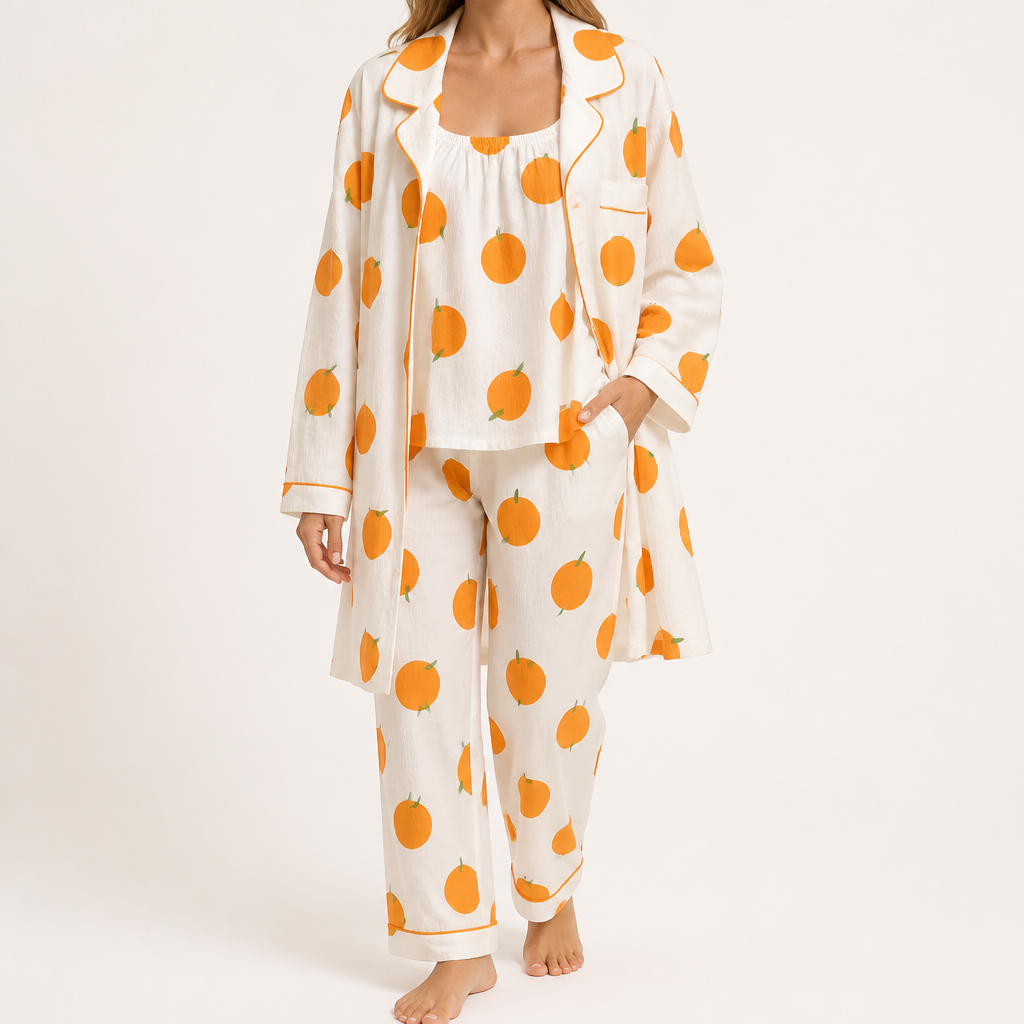 Julia | Womens Cotton Button Up Long Sleeve Loungewear Pajama Set, Apricot
