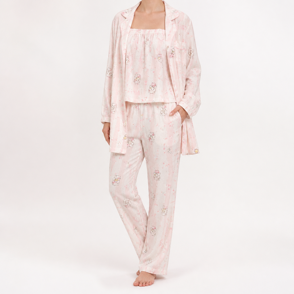 Julia | Womens Cotton Button Up Long Sleeve Loungewear Pajama Set, Cream 11