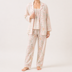 Julia | Womens Cotton Button Up Long Sleeve Loungewear Pajama Set, Ivory