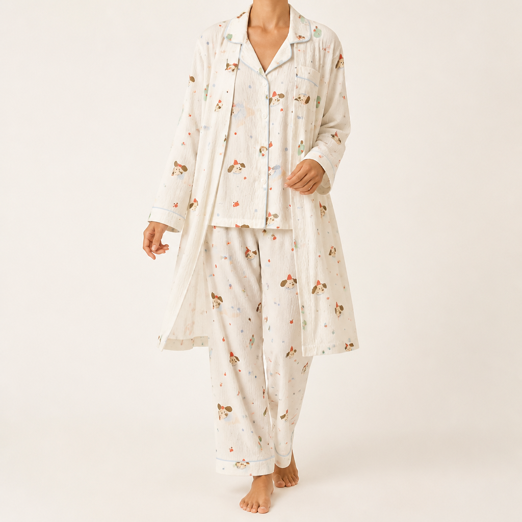 Julia | Womens Cotton Button Up Long Sleeve Loungewear Pajama Set, Ivory 12