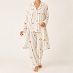 Julia | Womens Cotton Button Up Long Sleeve Loungewear Pajama Set, Ivory 12