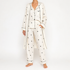 Julia | Womens Cotton Button Up Long Sleeve Loungewear Pajama Set, Cream 12