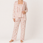 Julia | Womens Cotton Button Up Long Sleeve Loungewear Pajama Set, Pink 6