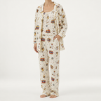 Julia | Womens Cotton Button Up Long Sleeve Loungewear Pajama Set, Cream 13