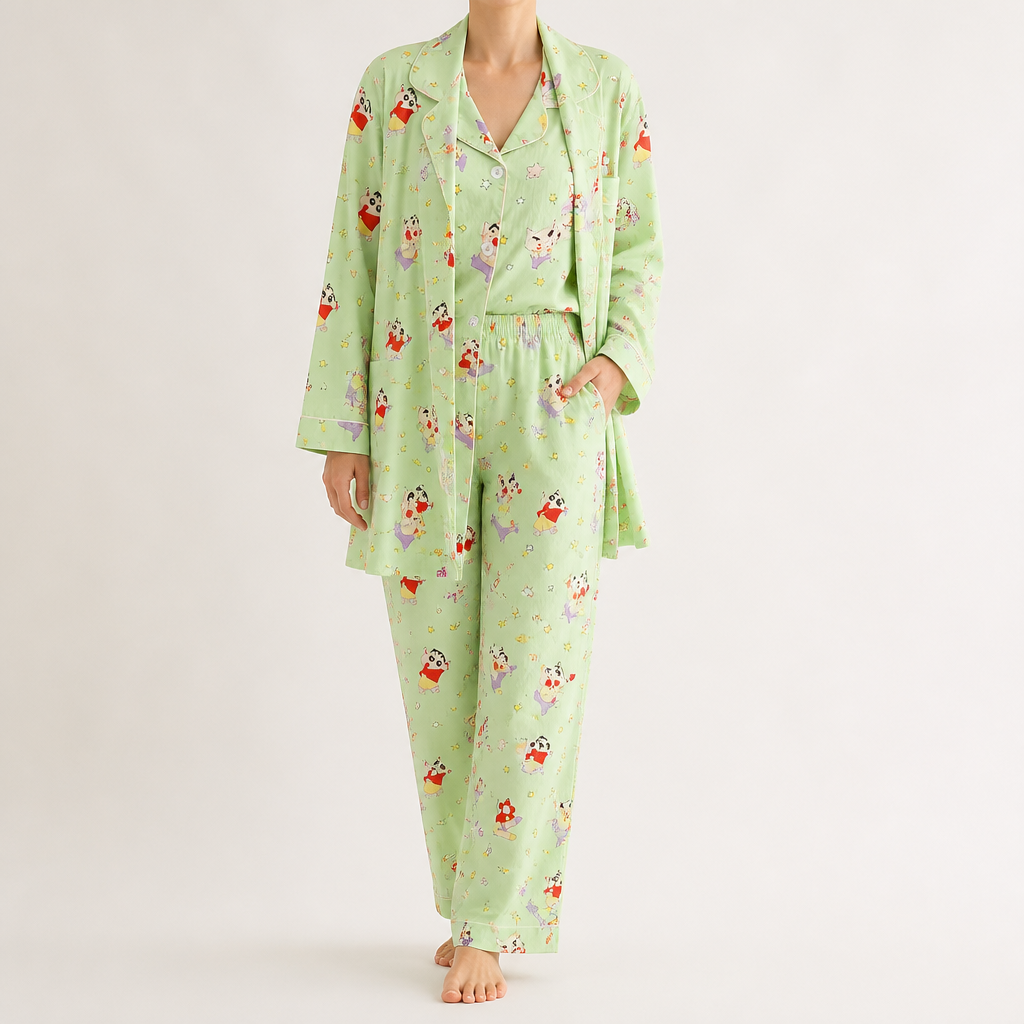 Julia | Womens Cotton Button Up Long Sleeve Loungewear Pajama Set, Green