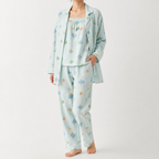 Julia | Womens Cotton Button Up Long Sleeve Loungewear Pajama Set, Blue 2