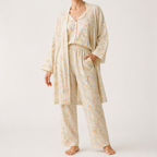 Julia | Womens Cotton Button Up Long Sleeve Loungewear Pajama Set, Cream 14
