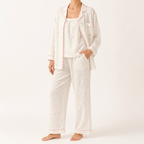 Julia | Womens Cotton Button Up Long Sleeve Loungewear Pajama Set, Cream