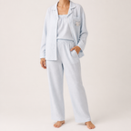 Julia | Womens Cotton Button Up Long Sleeve Loungewear Pajama Set, White 10