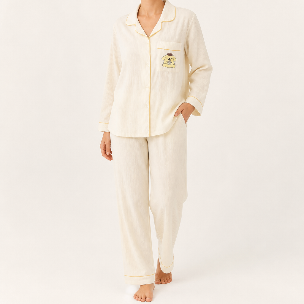 Julia | Womens Cotton Button Up Long Sleeve Loungewear Pajama Set, White 11