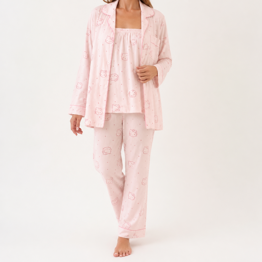 Julia | Womens Cotton Button Up Long Sleeve Loungewear Pajama Set, Pink 8