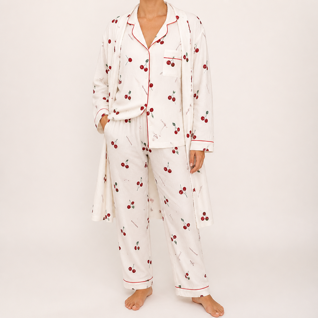 Julia | Womens Cotton Button Up Long Sleeve Loungewear Pajama Set, Ivory 13