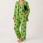 Julia | Womens Cotton Button Up Long Sleeve Loungewear Pajama Set, Green 2