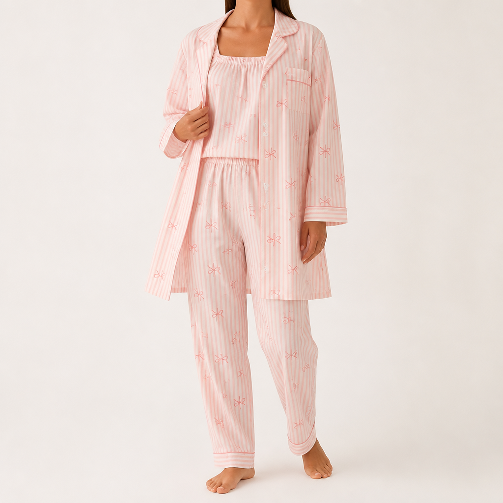 Julia | Womens Cotton Button Up Long Sleeve Loungewear Pajama Set, Pink 10