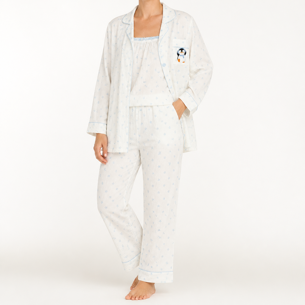 Julia | Womens Cotton Button Up Long Sleeve Loungewear Pajama Set, White 12