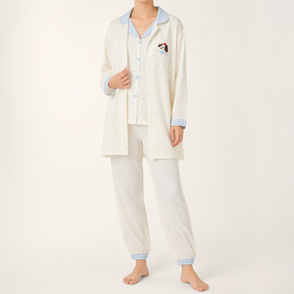 Julia | Womens Cotton Button Up Long Sleeve Loungewear Pajama Set, Blue 5