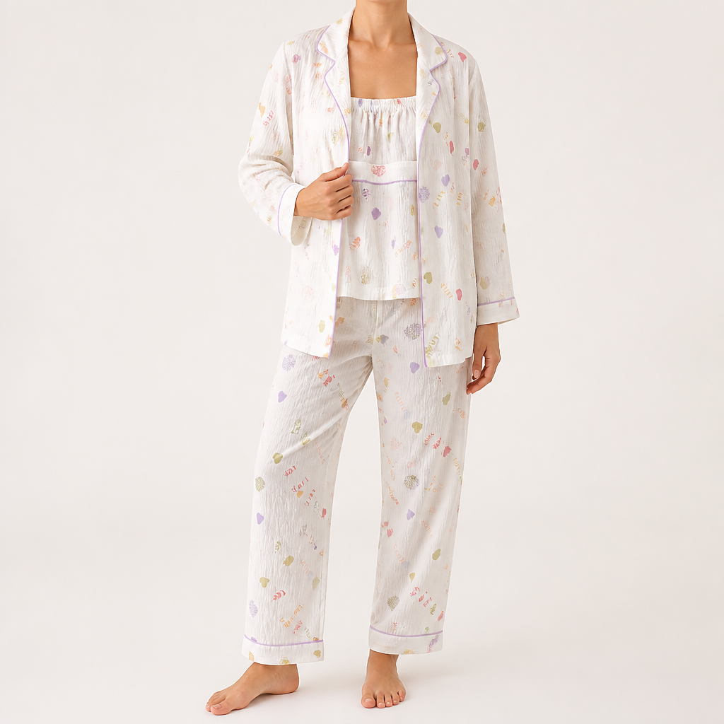 Julia | Womens Cotton Button Up Long Sleeve Loungewear Pajama Set, Light Blue 3