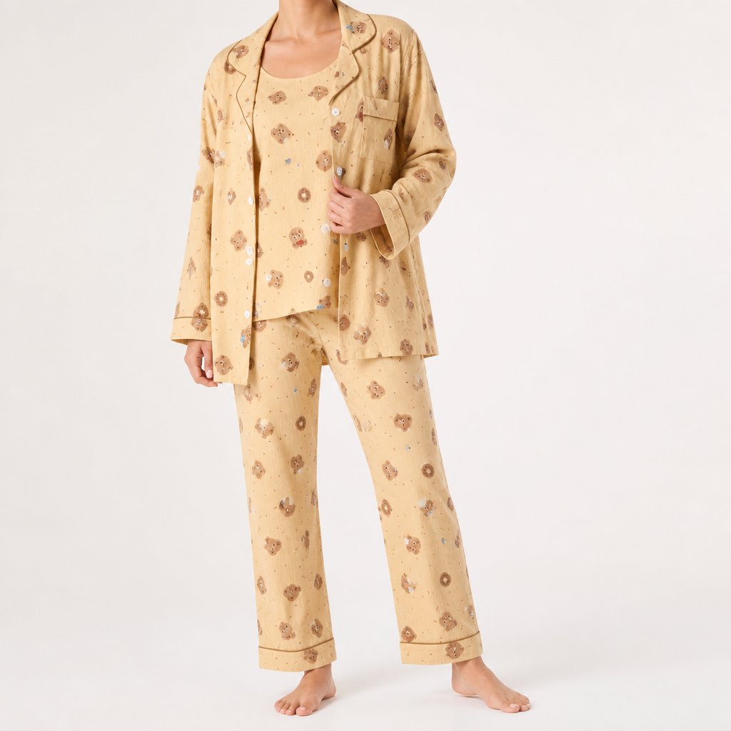 Julia | Womens Cotton Button Up Long Sleeve Loungewear Pajama Set, Mustard