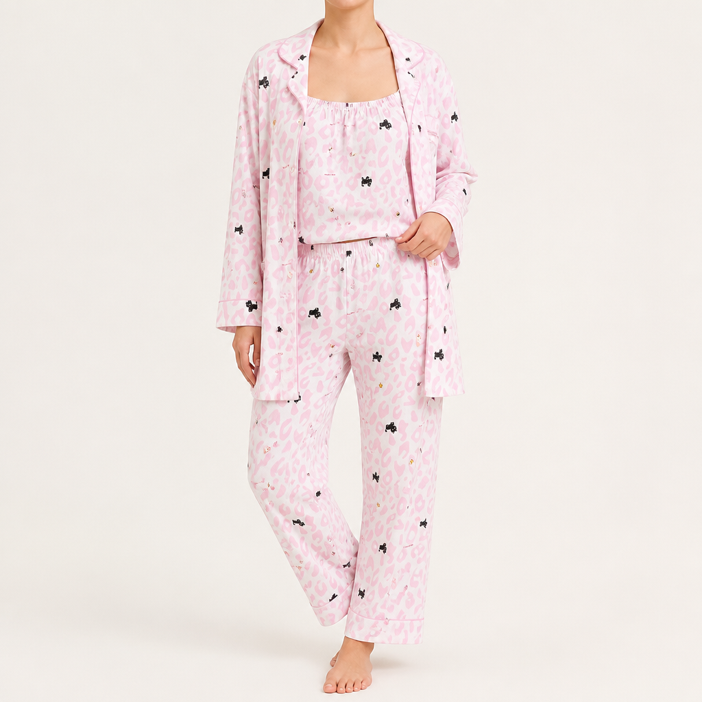 Julia | Womens Cotton Button Up Long Sleeve Loungewear Pajama Set, Pink 11