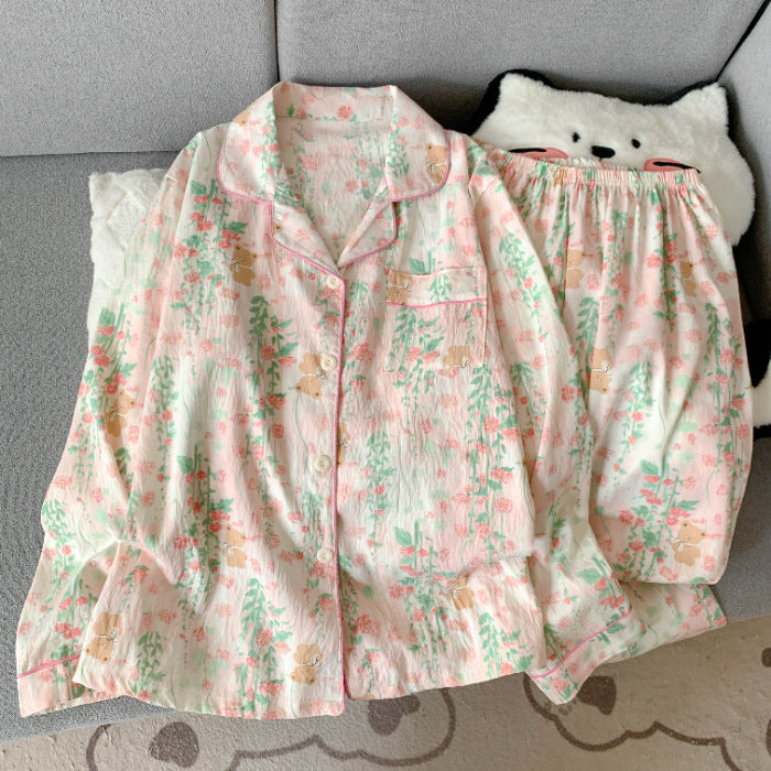 Julia | Womens Cotton Button Up Long Sleeve Loungewear Pajama Set